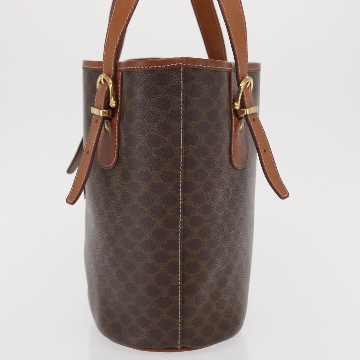 CELINE Macadam Canvas Tote Bag PVC Leather Brown Gold Auth BA10478