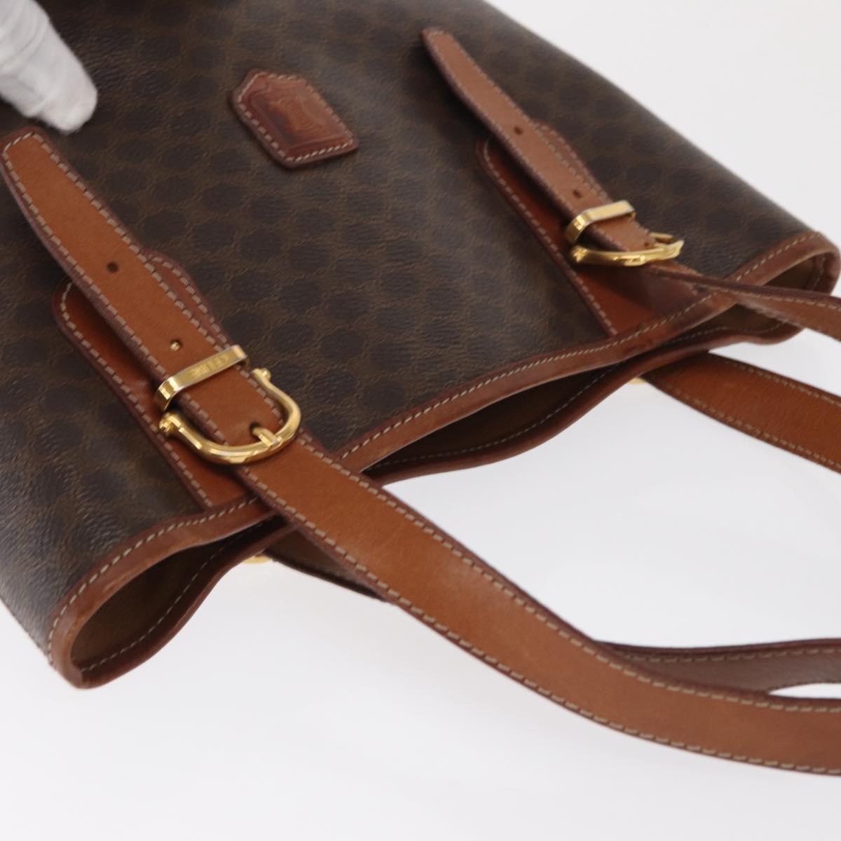 CELINE Macadam Canvas Tote Bag PVC Leather Brown Gold Auth BA10478