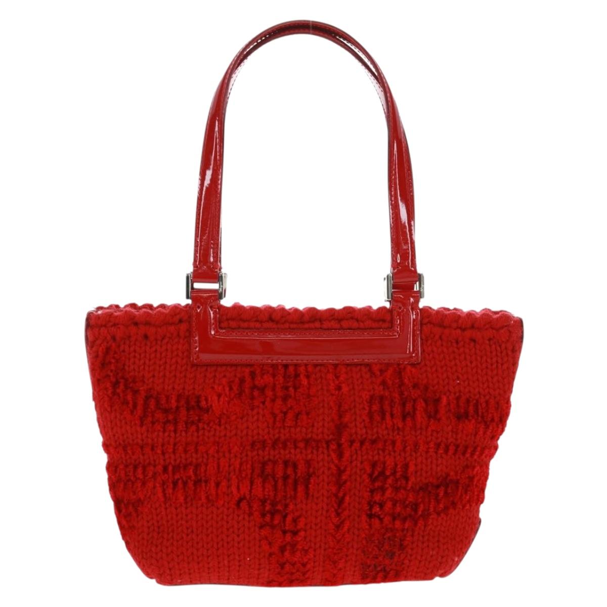 Salvatore Ferragamo Hand Bag Cotton Red Silver Auth BA10481V