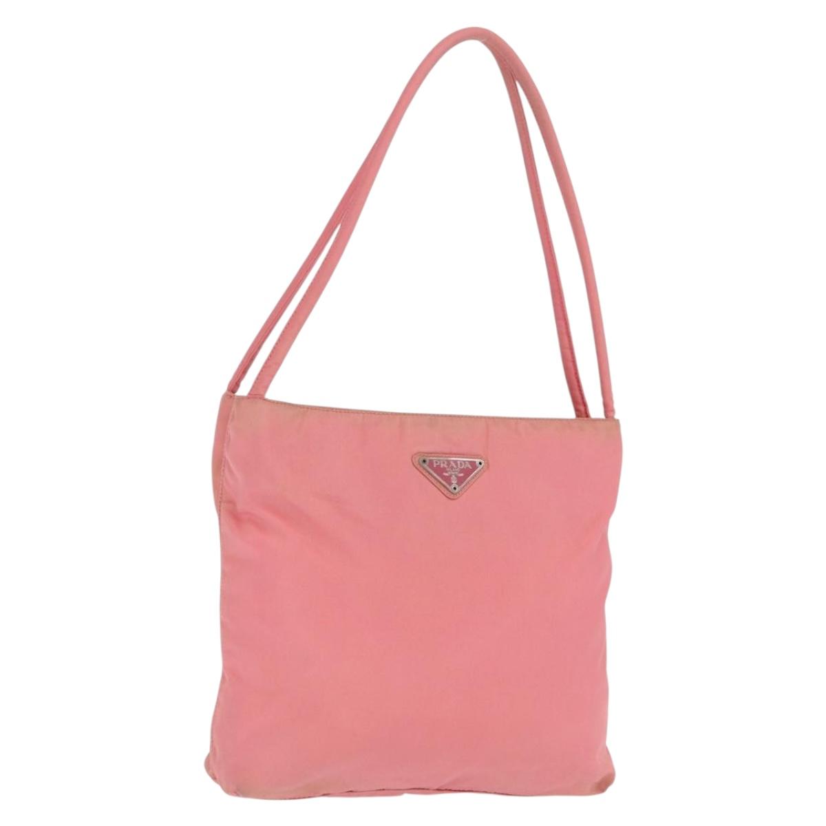 PRADA Tote Bag Nylon Pink Silver Auth BA10488