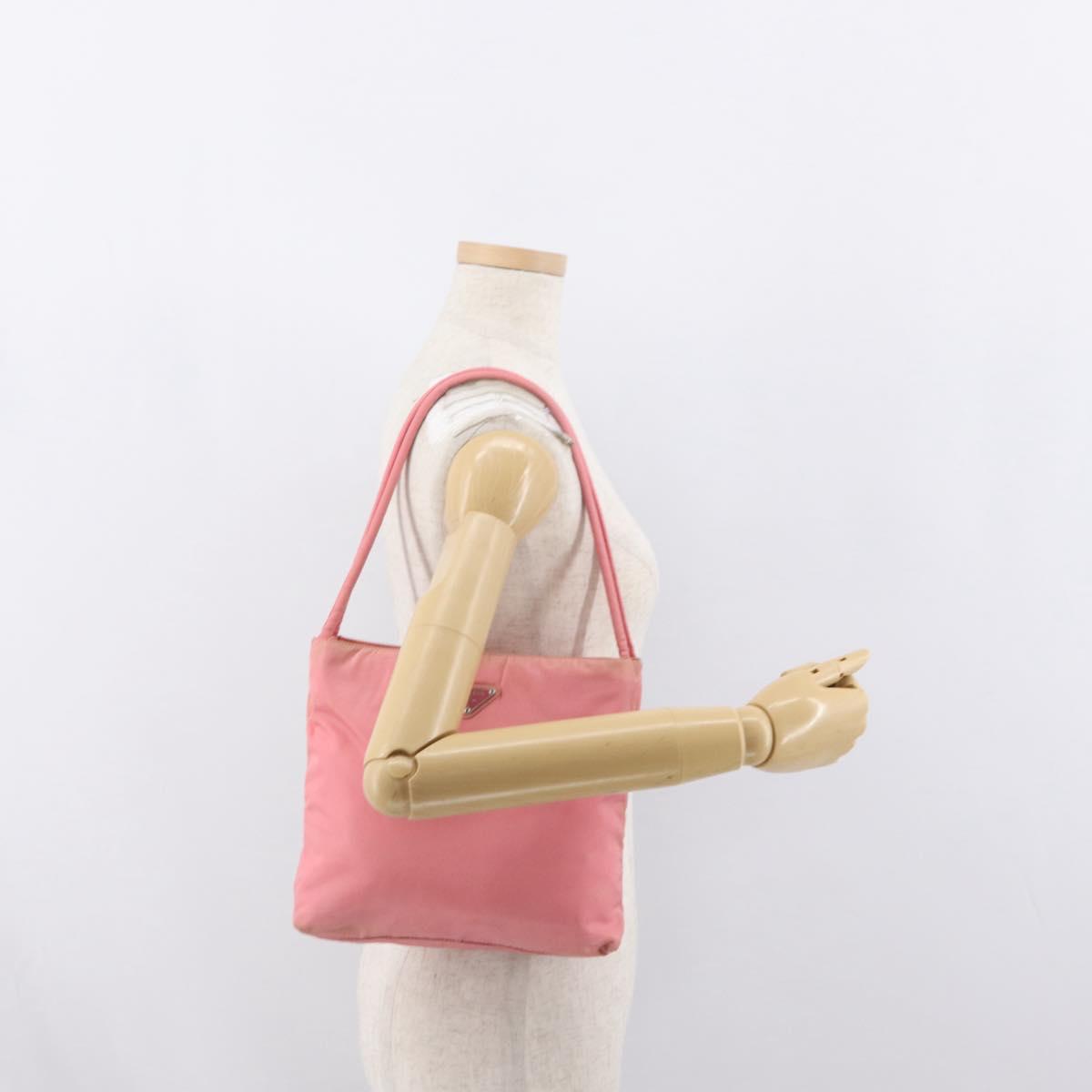 PRADA Tote Bag Nylon Pink Silver Auth BA10488
