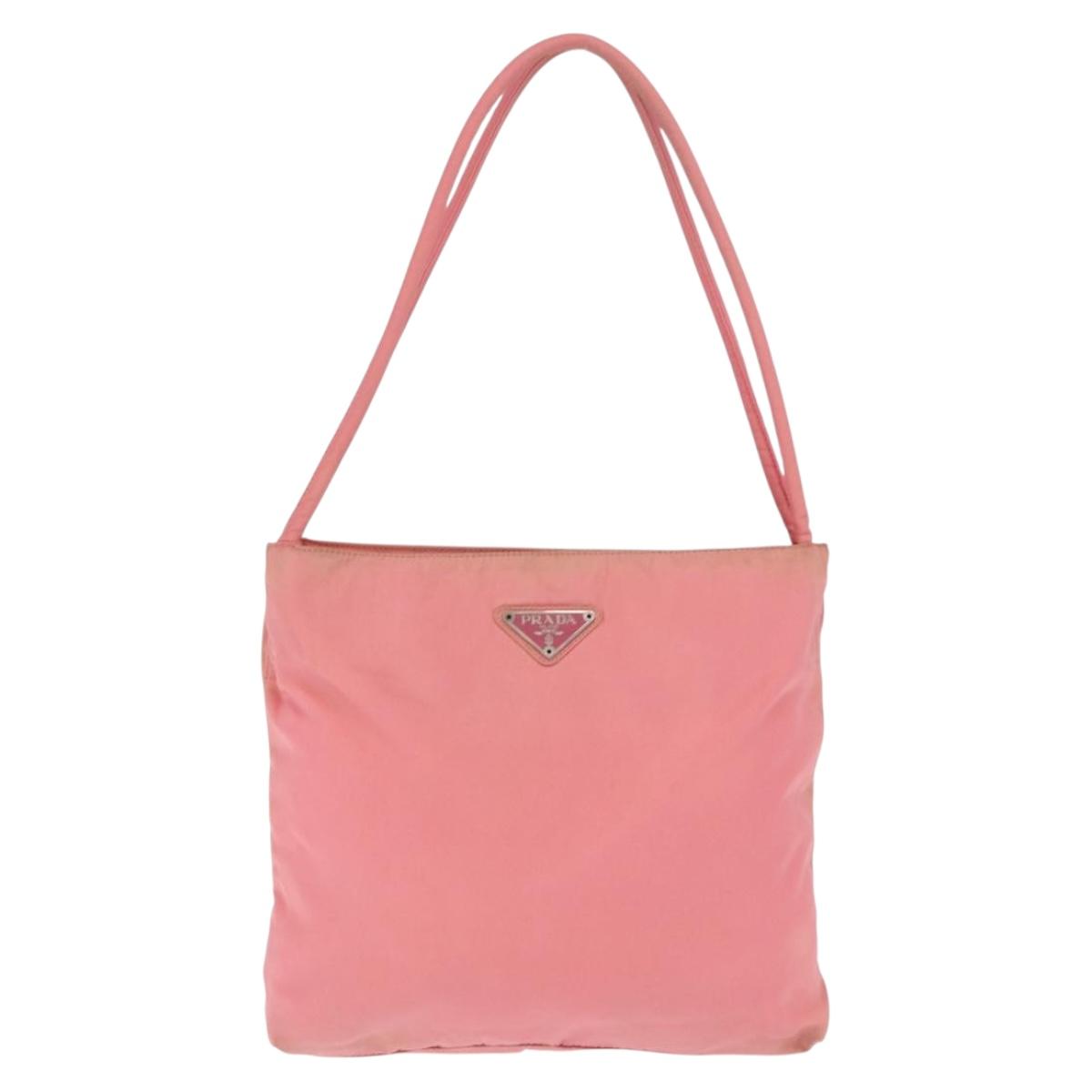 PRADA Tote Bag Nylon Pink Silver Auth BA10488