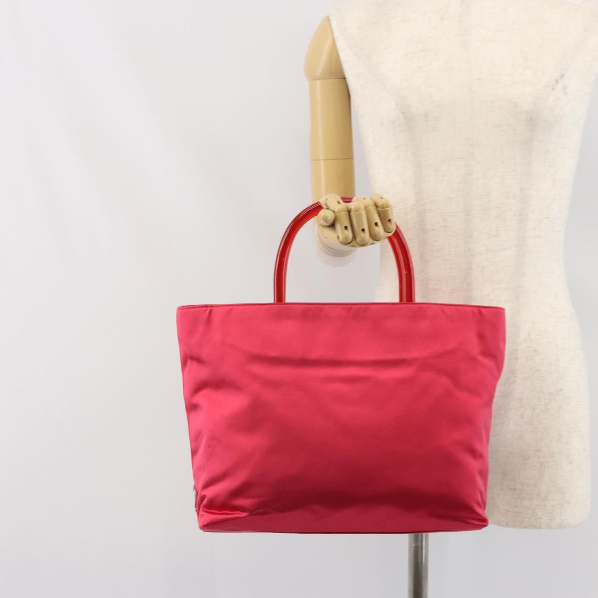 PRADA Hand Bag Satin Red Silver Auth BA10489