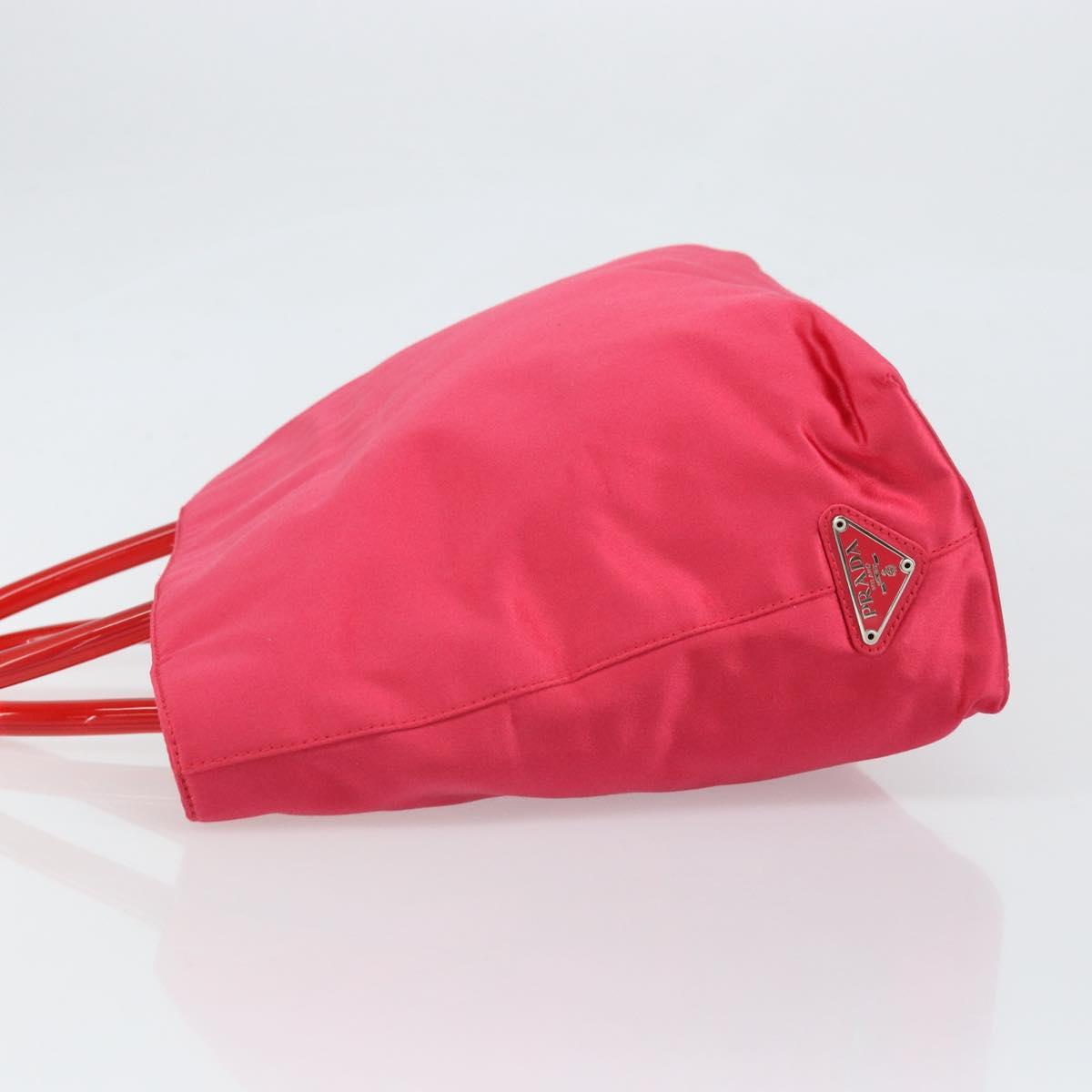 PRADA Hand Bag Satin Red Silver Auth BA10489