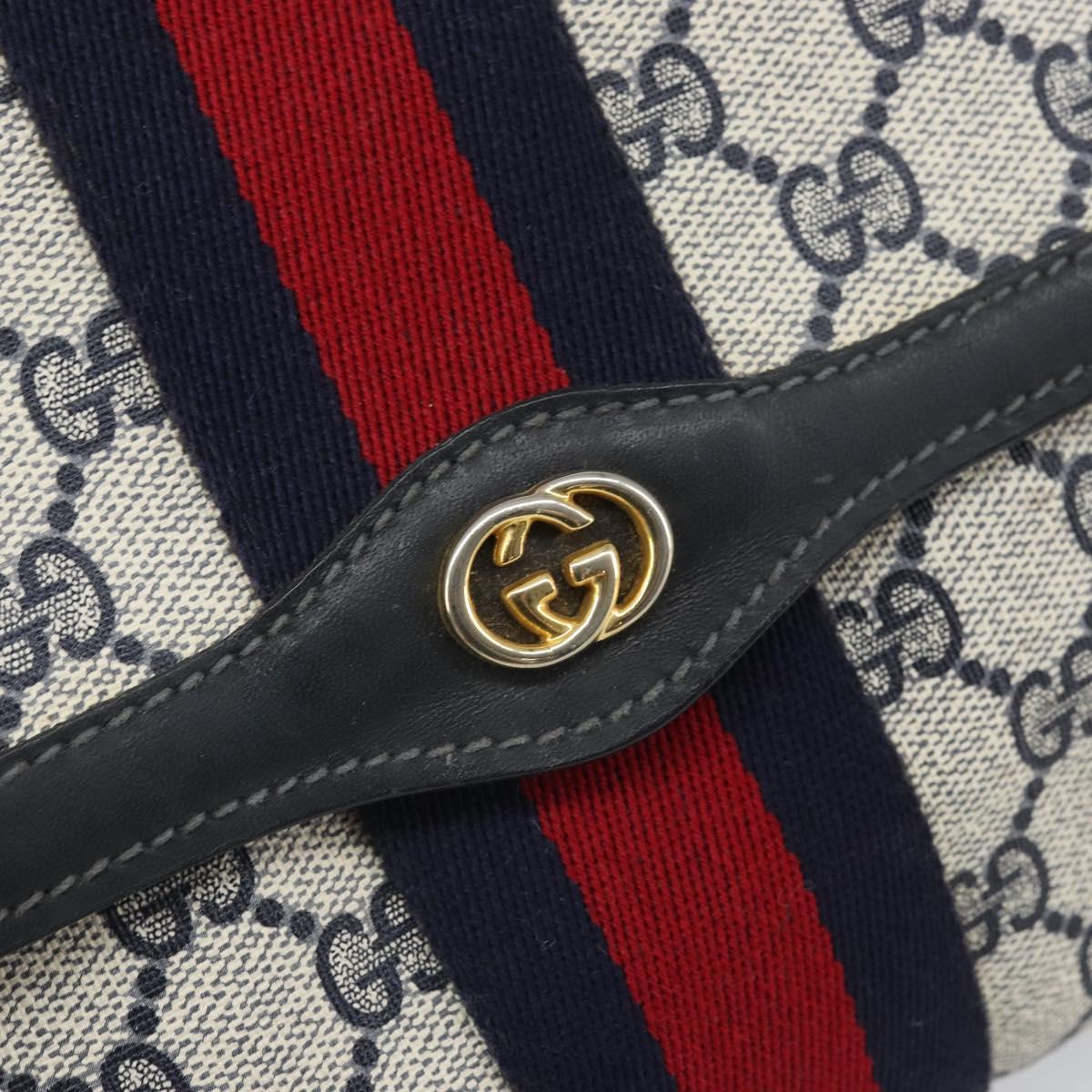 GUCCI GG Supreme Sherry Line Clutch Bag PVC Navy Gold 37 039 3087 Auth BA10494