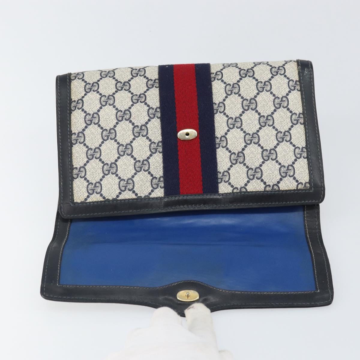 GUCCI GG Supreme Sherry Line Clutch Bag PVC Navy Gold 37 039 3087 Auth BA10494