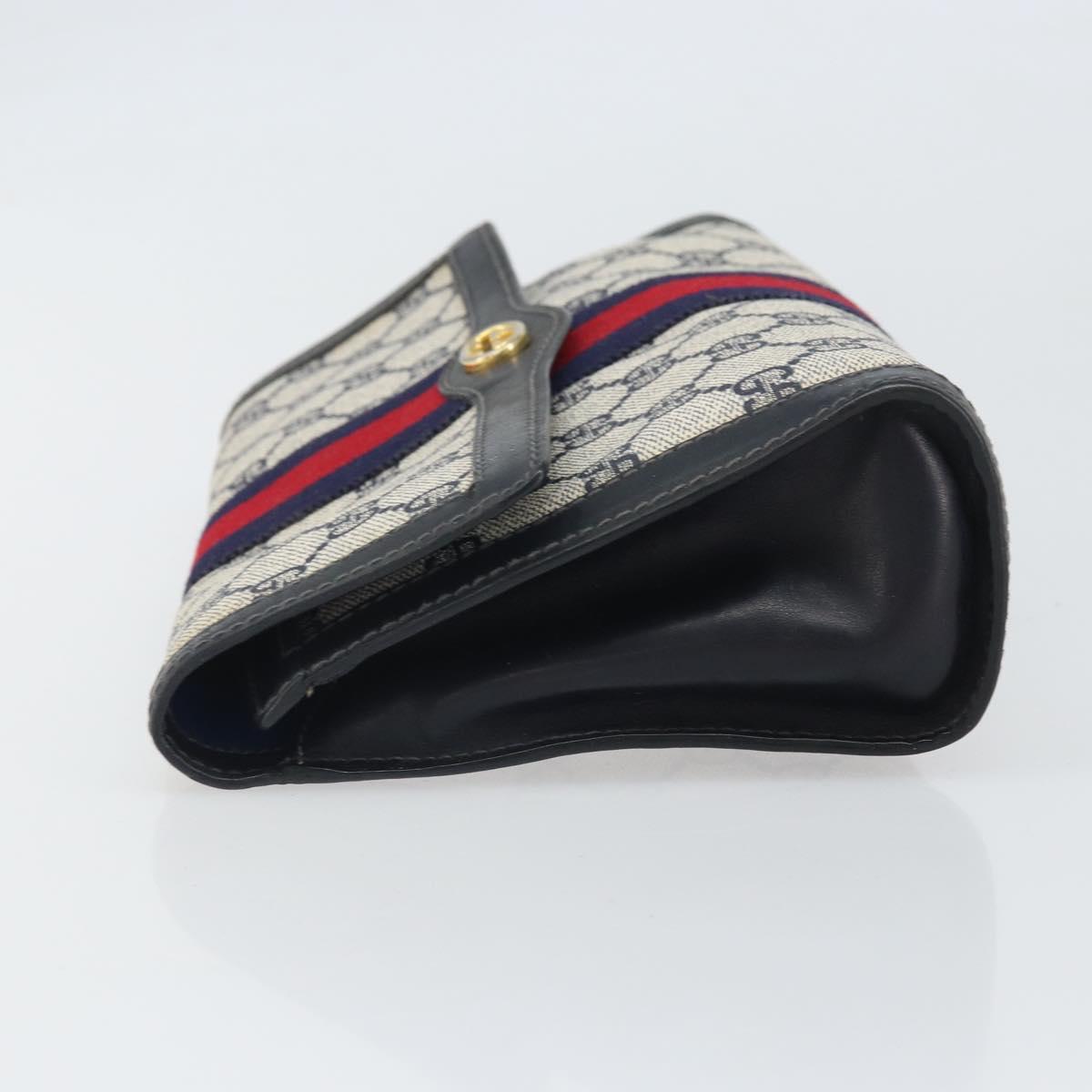 GUCCI GG Supreme Sherry Line Clutch Bag PVC Navy Gold 37 039 3087 Auth BA10494