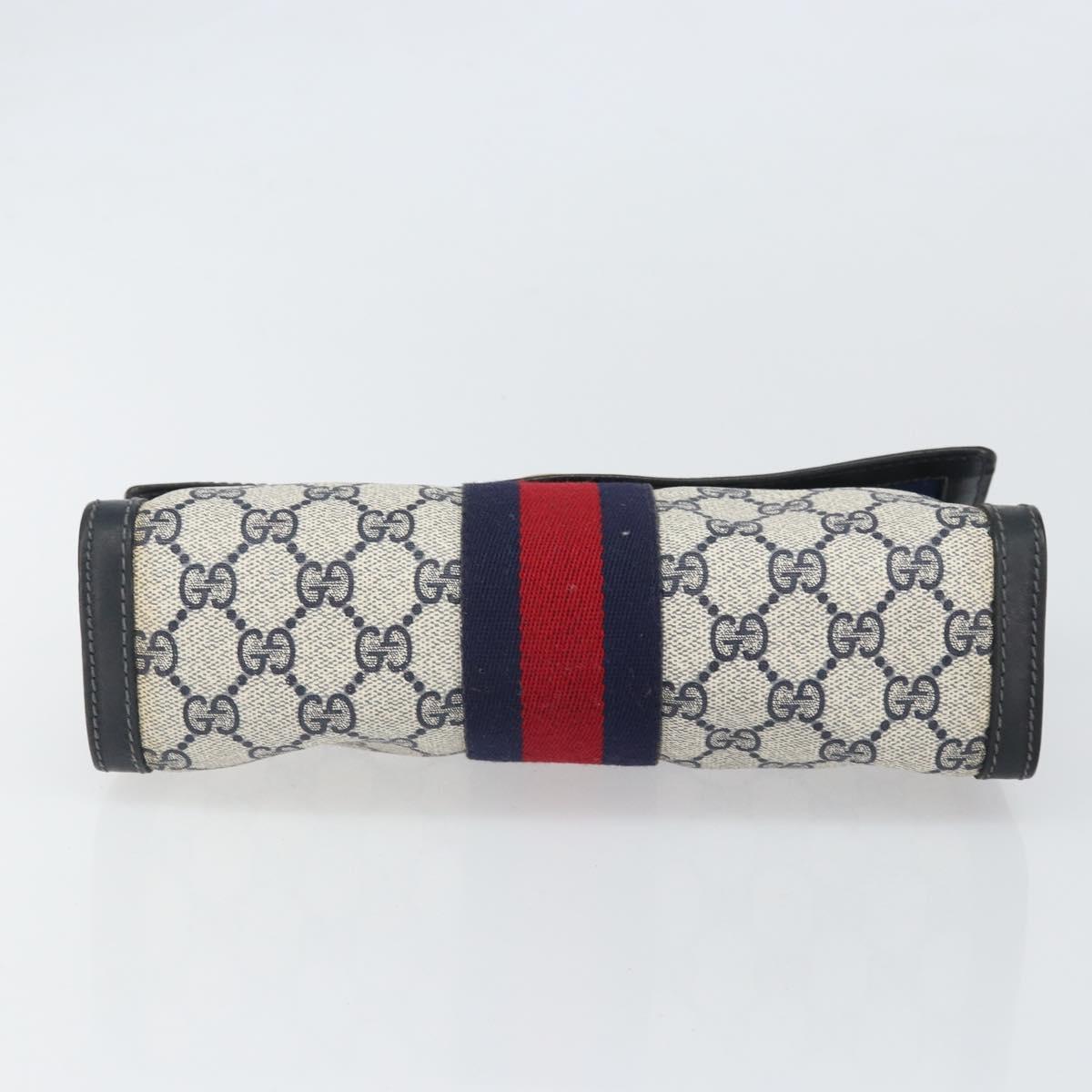 GUCCI GG Supreme Sherry Line Clutch Bag PVC Navy Gold 37 039 3087 Auth BA10494