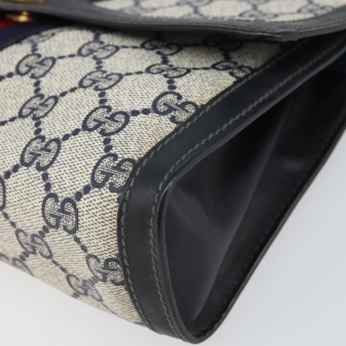 GUCCI GG Supreme Sherry Line Clutch Bag PVC Navy Gold 37 039 3087 Auth BA10494