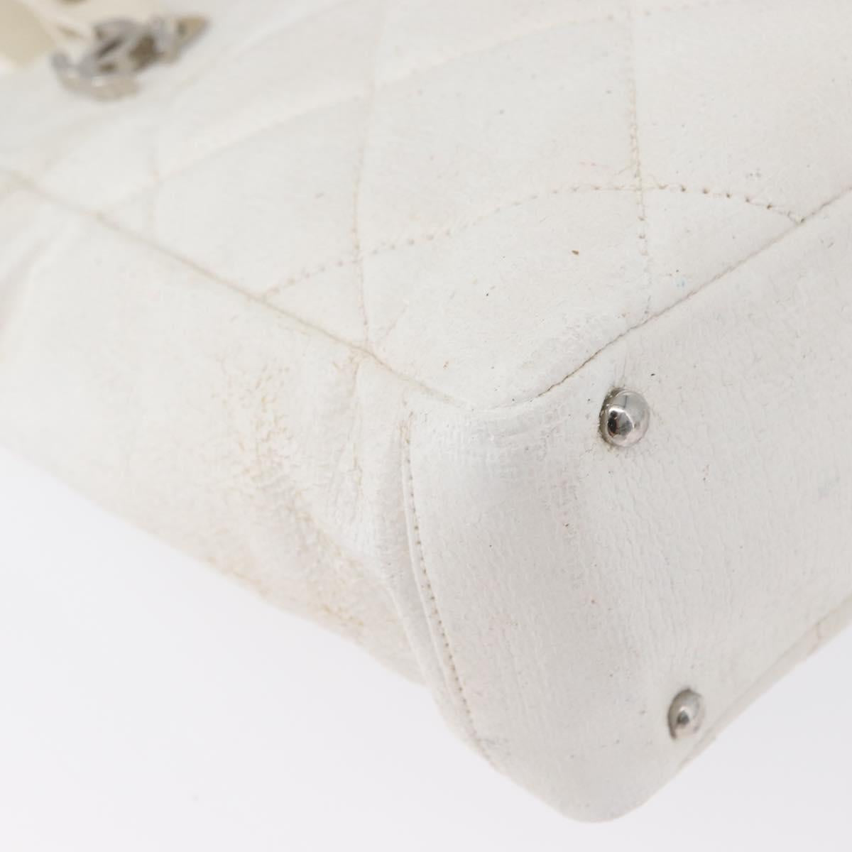 CHANEL Tote Bag Leather Silver White CC Auth BA10495