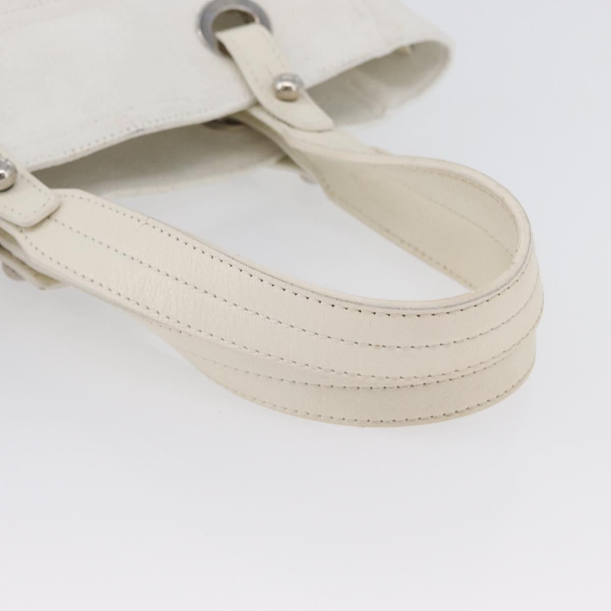 CHANEL Tote Bag Leather Silver White CC Auth BA10495