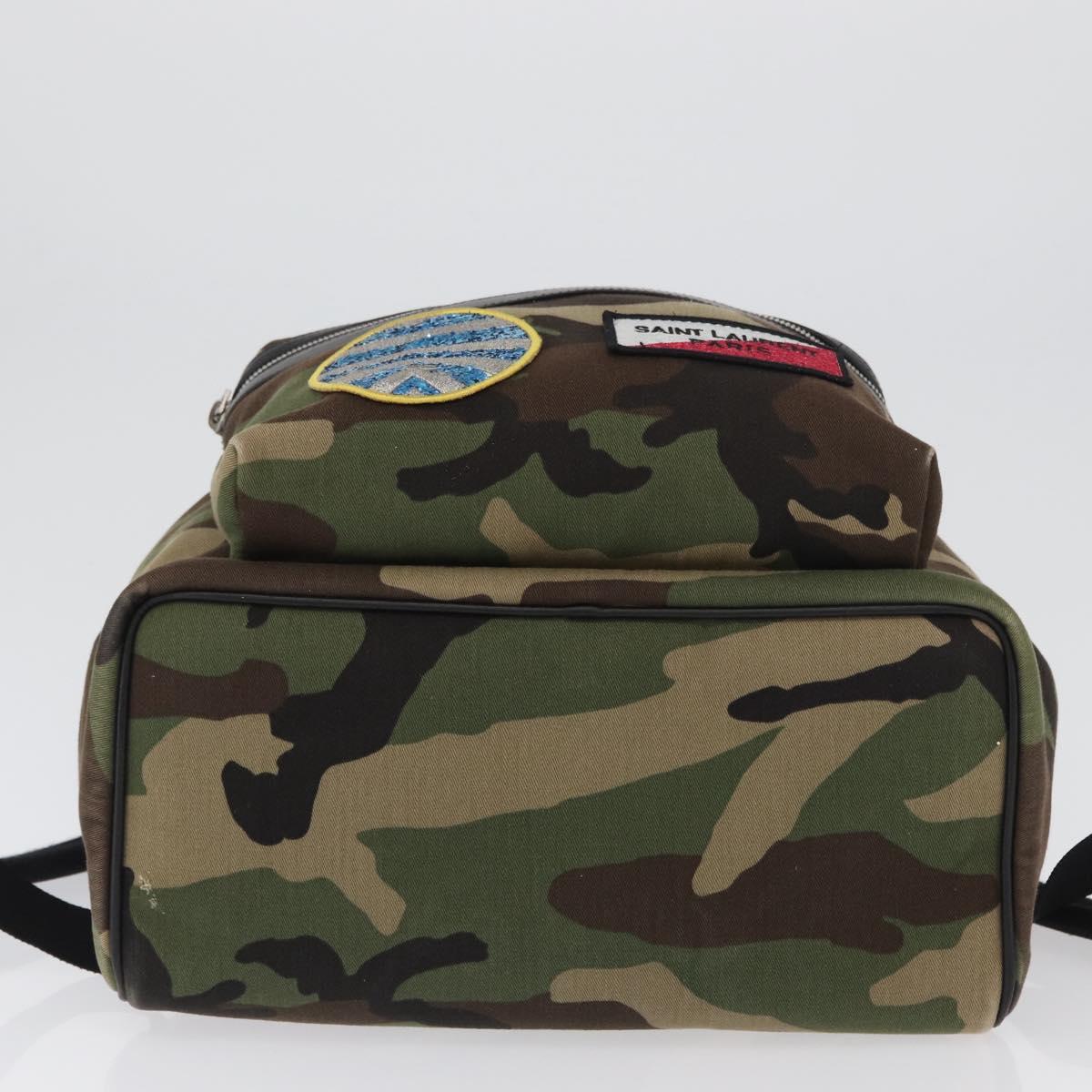 SAINT LAURENT Backpack Canvas Khaki Silver Camouflage Auth BA10497V