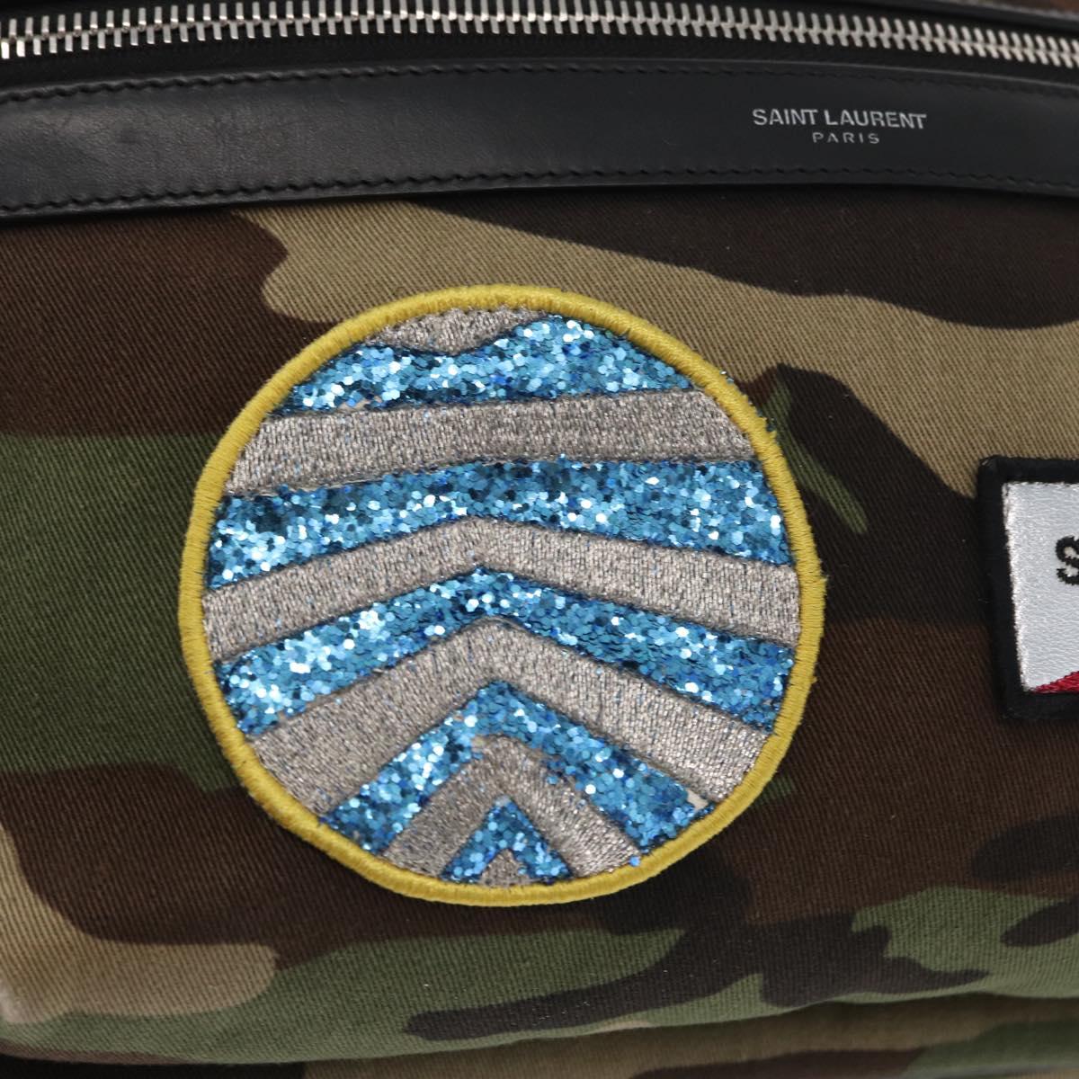 SAINT LAURENT Backpack Canvas Khaki Silver Camouflage Auth BA10497V