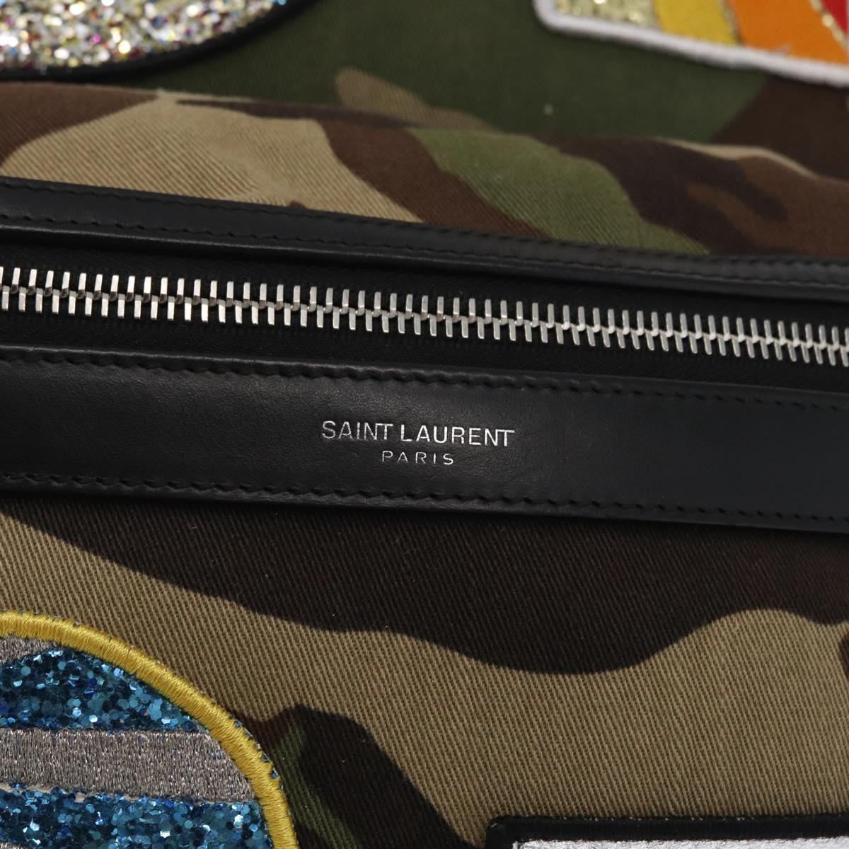 SAINT LAURENT Backpack Canvas Khaki Silver Camouflage Auth BA10497V