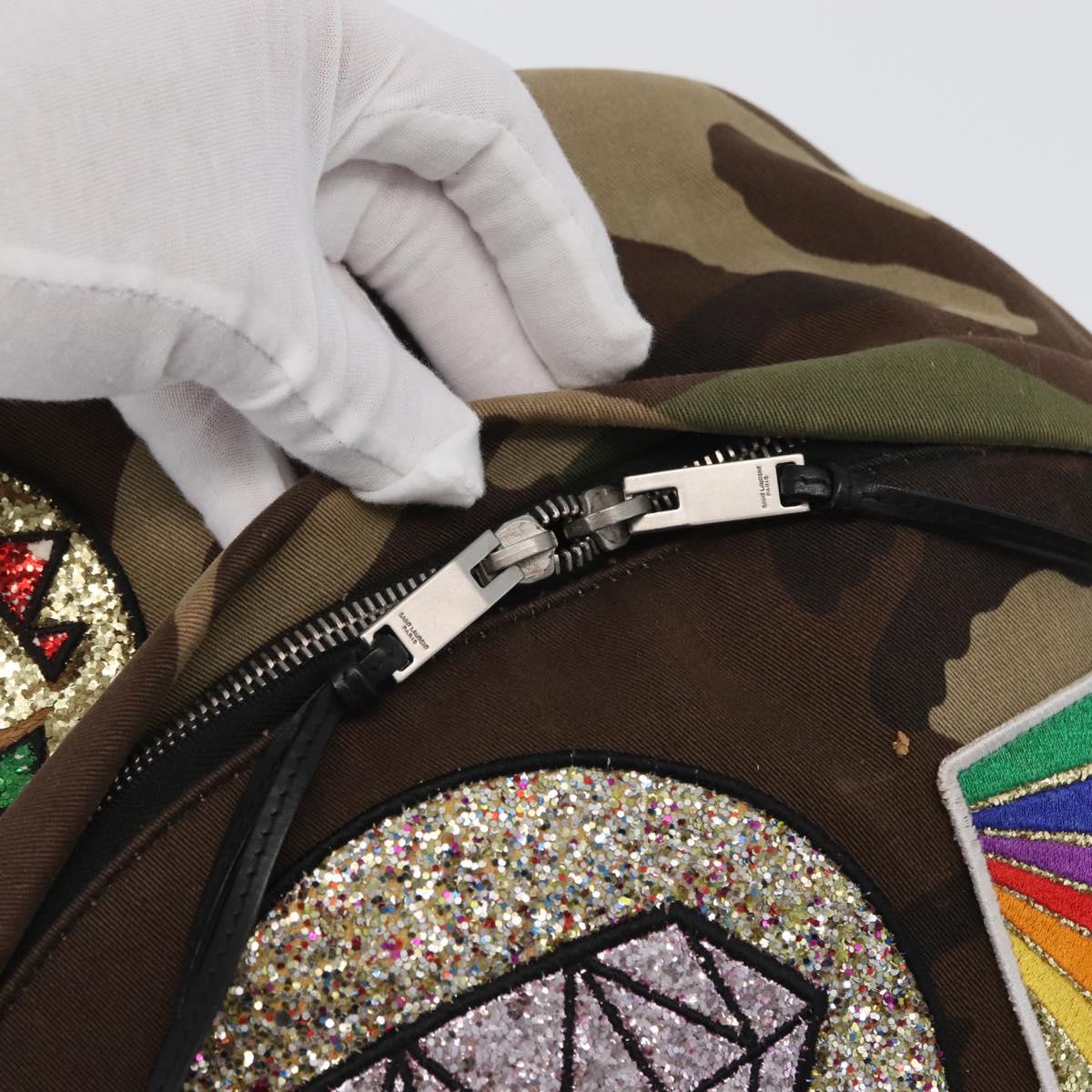 SAINT LAURENT Backpack Canvas Khaki Silver Camouflage Auth BA10497V