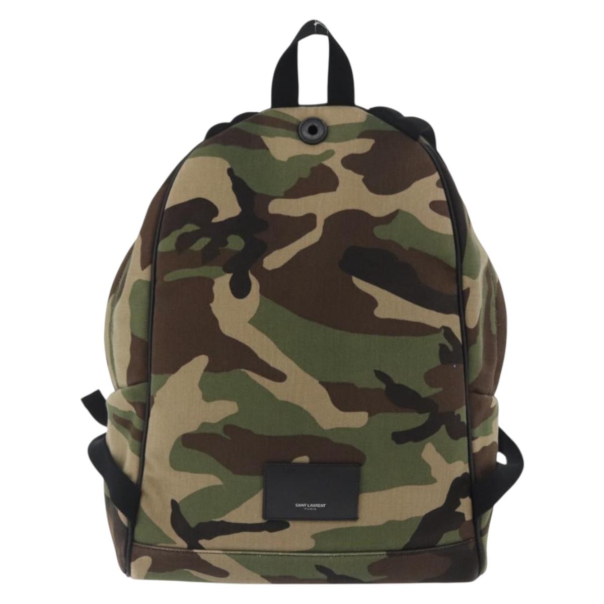 SAINT LAURENT Backpack Canvas Khaki Silver Camouflage Auth BA10497V