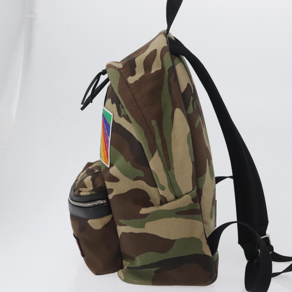 SAINT LAURENT Backpack Canvas Khaki Silver Camouflage Auth BA10497V