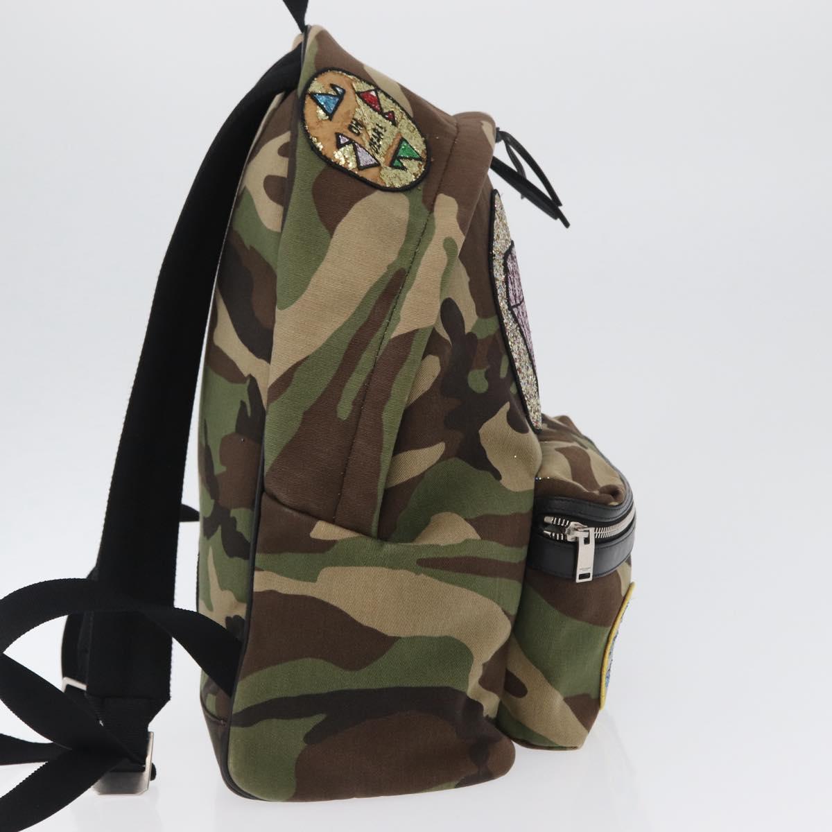 SAINT LAURENT Backpack Canvas Khaki Silver Camouflage Auth BA10497V