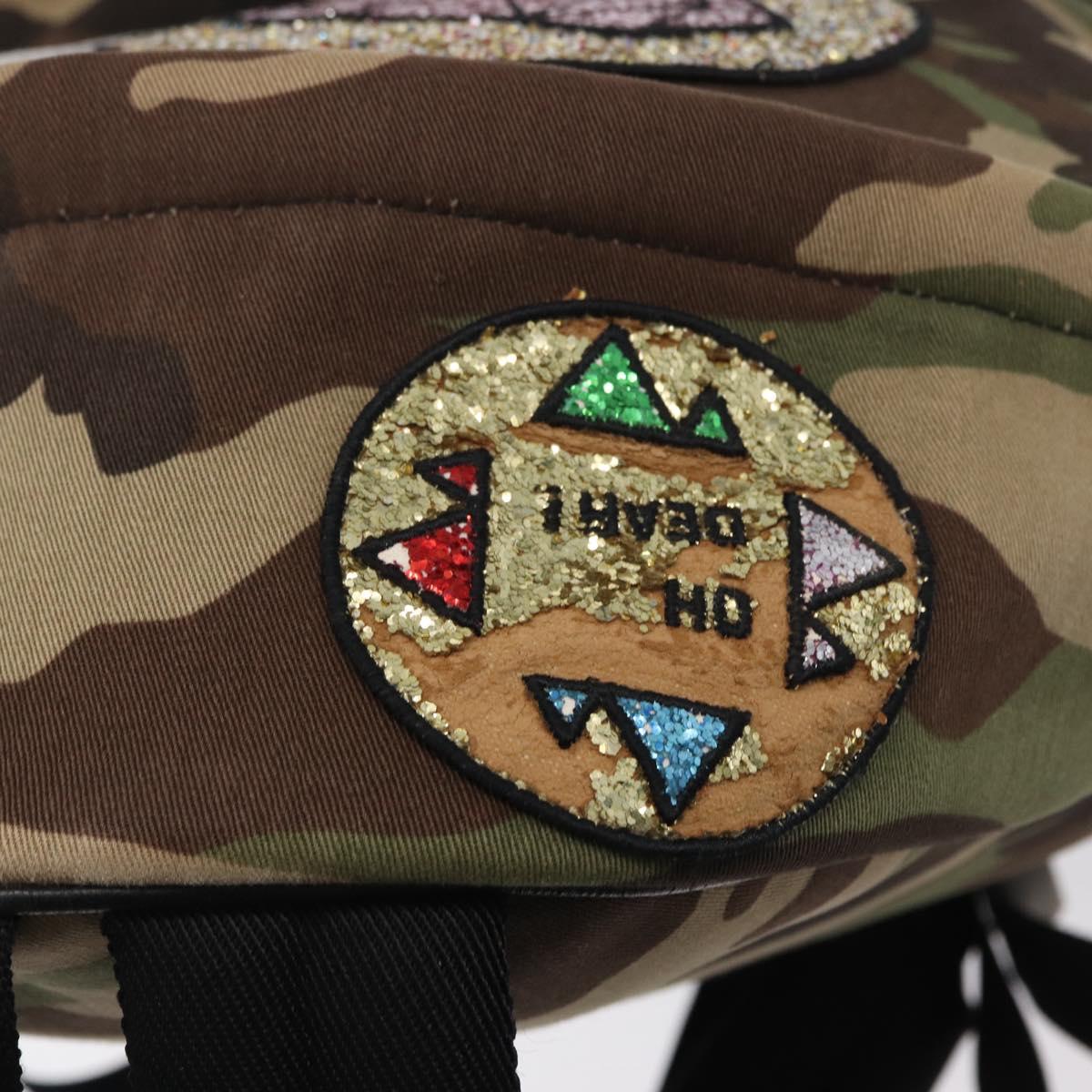 SAINT LAURENT Backpack Canvas Khaki Silver Camouflage Auth BA10497V