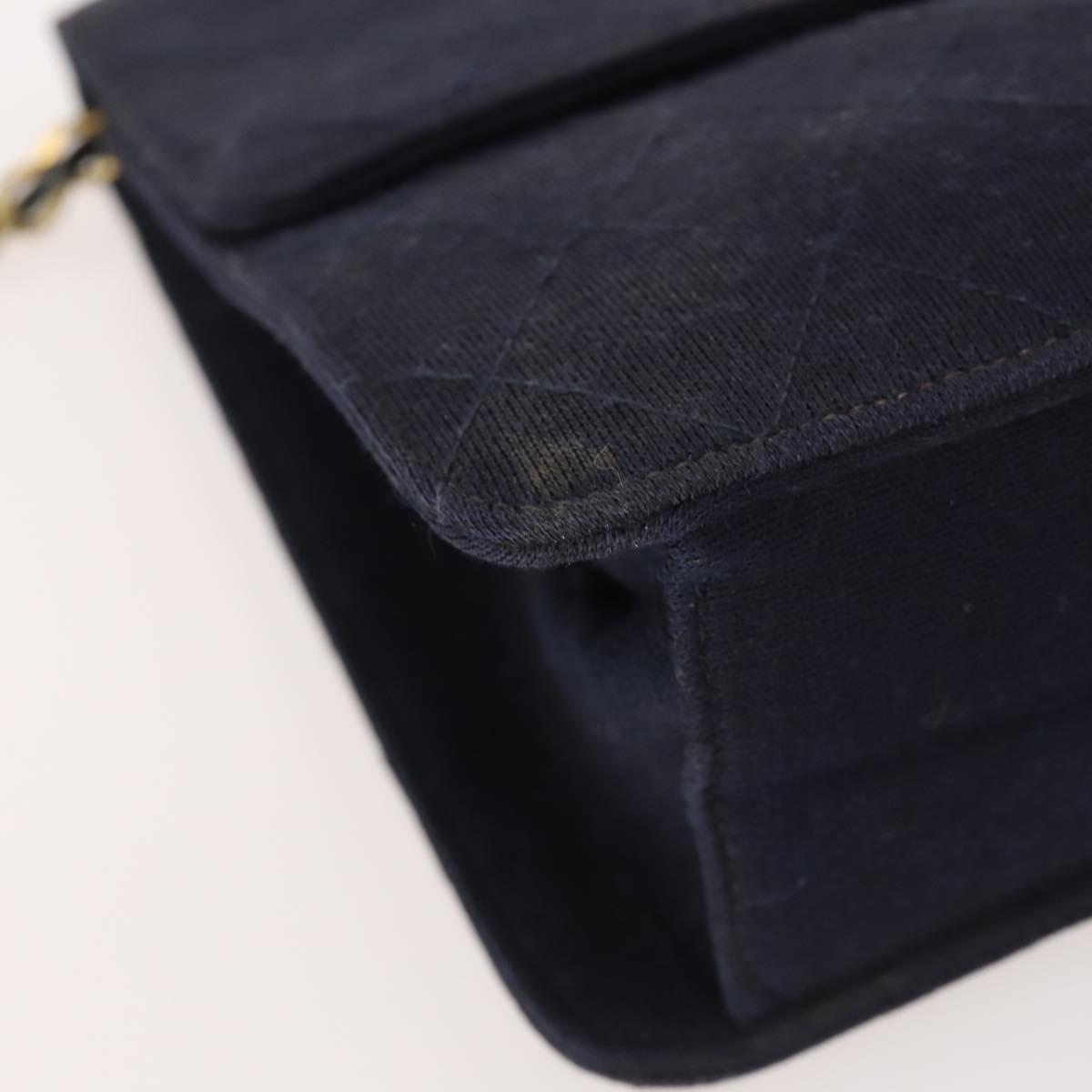 CHANEL Chain Matelasse Shoulder Bag Cotton Navy Gold CC Auth BA10498