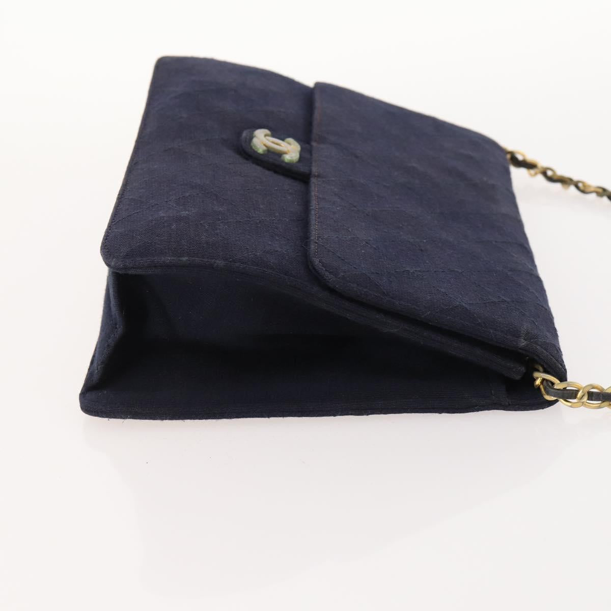 CHANEL Chain Matelasse Shoulder Bag Cotton Navy Gold CC Auth BA10498