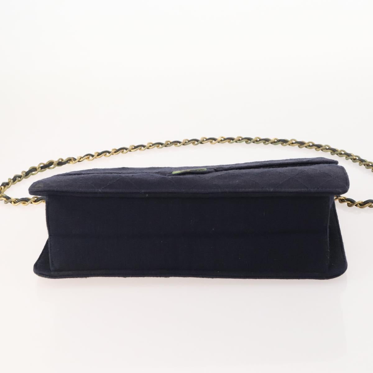 CHANEL Chain Matelasse Shoulder Bag Cotton Navy Gold CC Auth BA10498