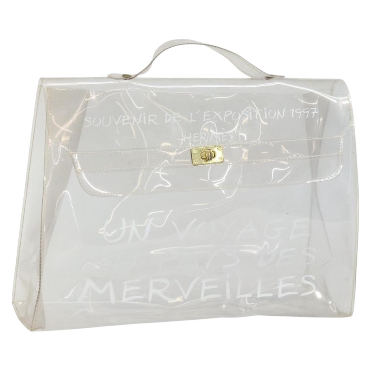 HERMES Vinyl Kelly Hand Bag Vinyl Clear Auth BA10499
