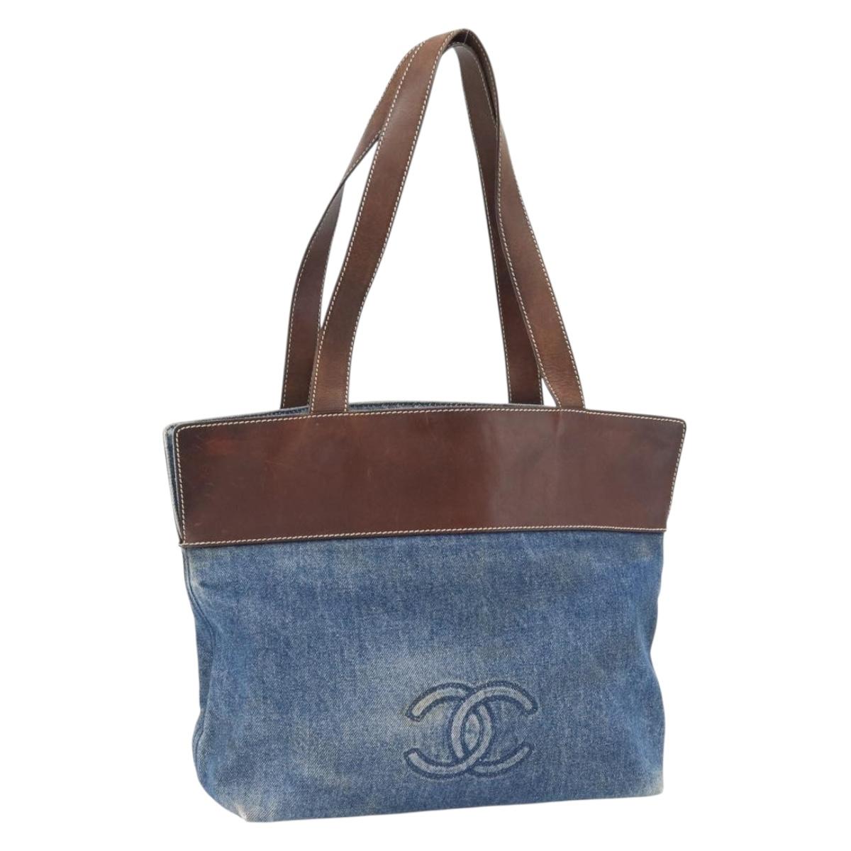 CHANEL Tote Bag Denim Blue CC Auth BA10505