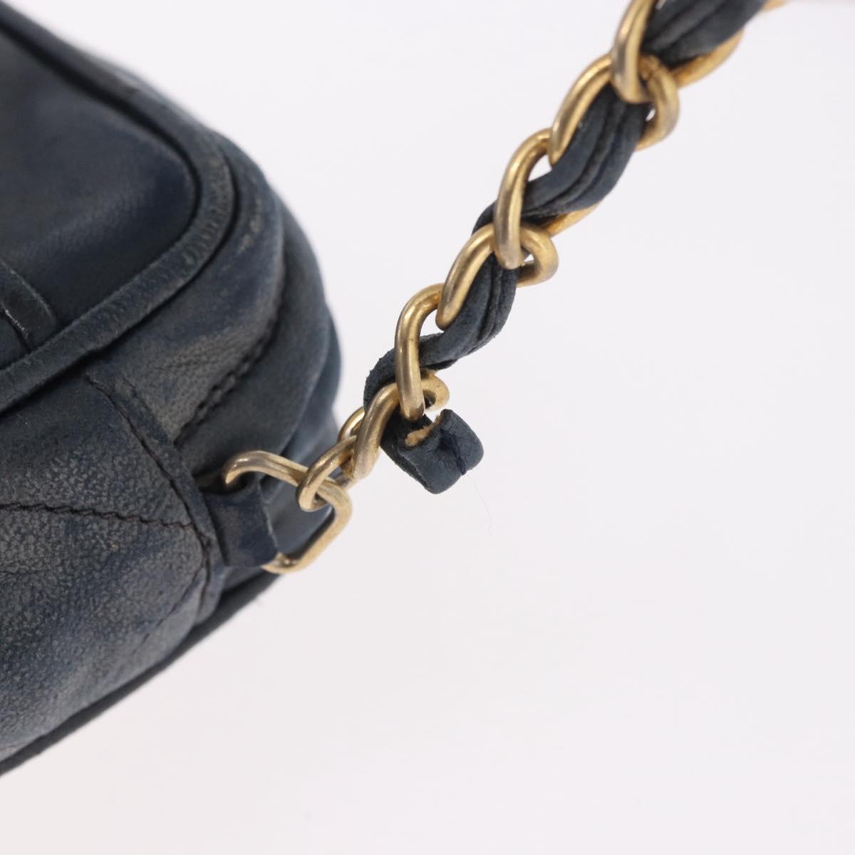 CHANEL Matelasse Chain Shoulder Bag Lamb Skin Navy Gold CC Auth BA10507