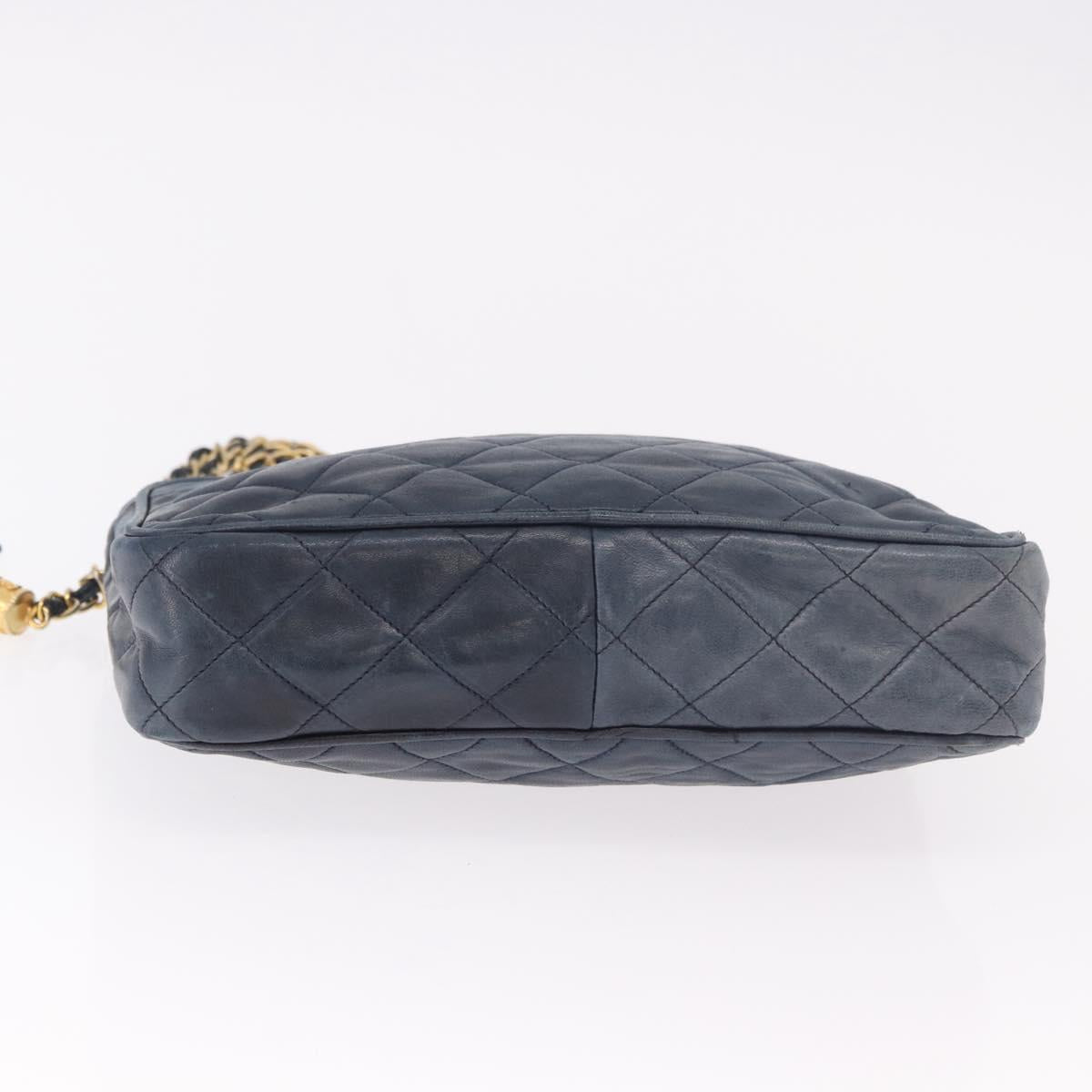 CHANEL Matelasse Chain Shoulder Bag Lamb Skin Navy Gold CC Auth BA10507
