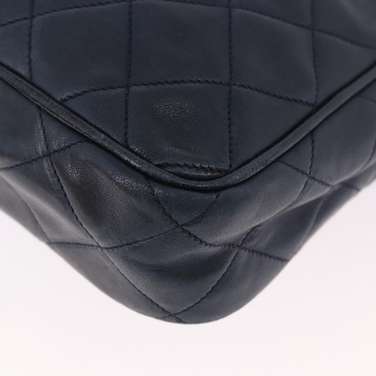 CHANEL Matelasse Chain Shoulder Bag Lamb Skin Navy Gold CC Auth BA10507