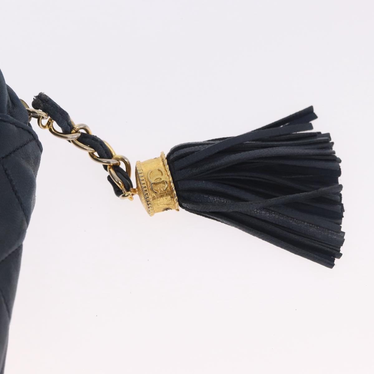 CHANEL Matelasse Chain Shoulder Bag Lamb Skin Navy Gold CC Auth BA10507