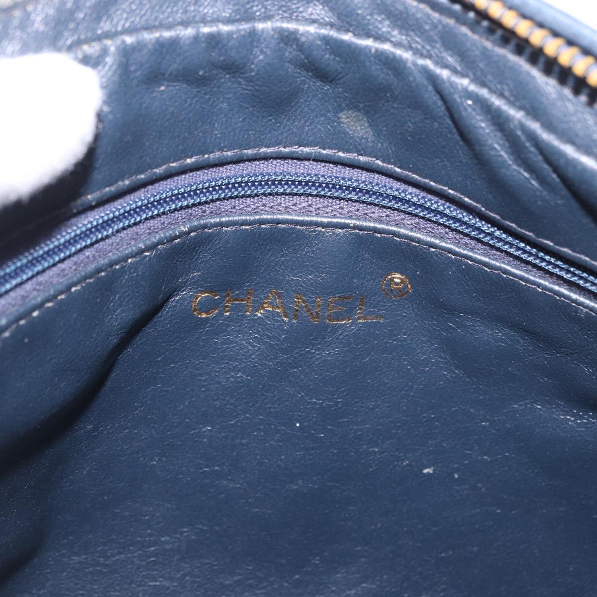 CHANEL Matelasse Chain Shoulder Bag Lamb Skin Navy Gold CC Auth BA10507