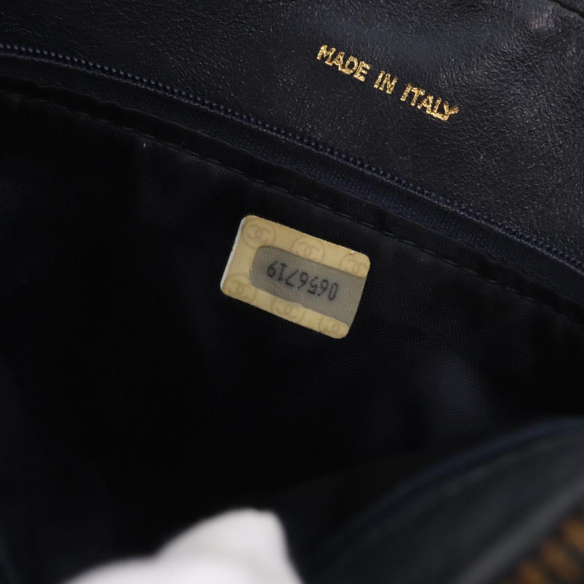 CHANEL Matelasse Chain Shoulder Bag Lamb Skin Navy Gold CC Auth BA10507