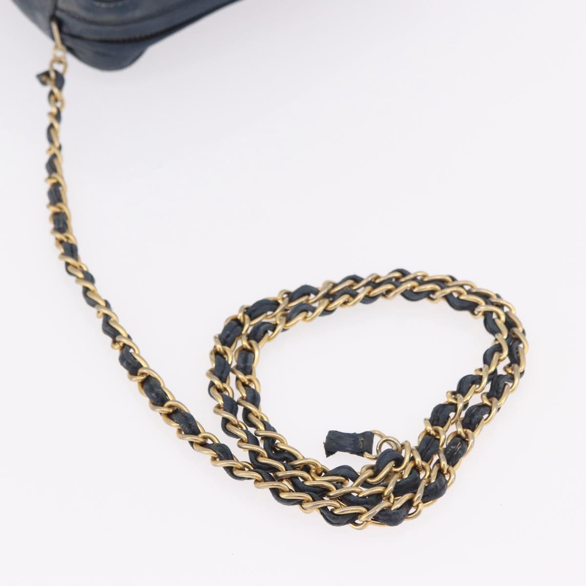 CHANEL Matelasse Chain Shoulder Bag Lamb Skin Navy Gold CC Auth BA10507