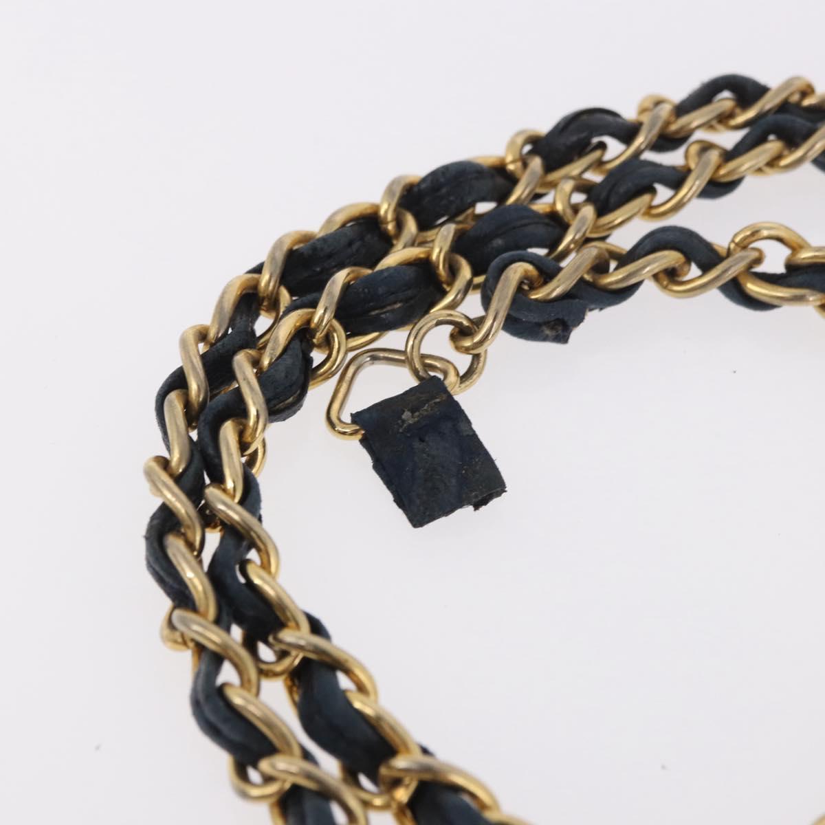 CHANEL Matelasse Chain Shoulder Bag Lamb Skin Navy Gold CC Auth BA10507