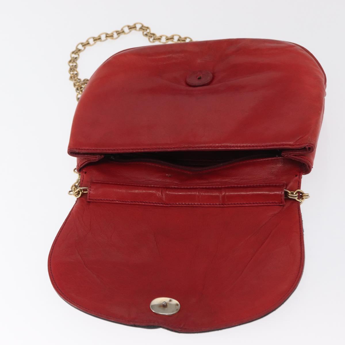 CHANEL Chain Shoulder Bag Lamb Skin Red Gold CC Auth BA10508