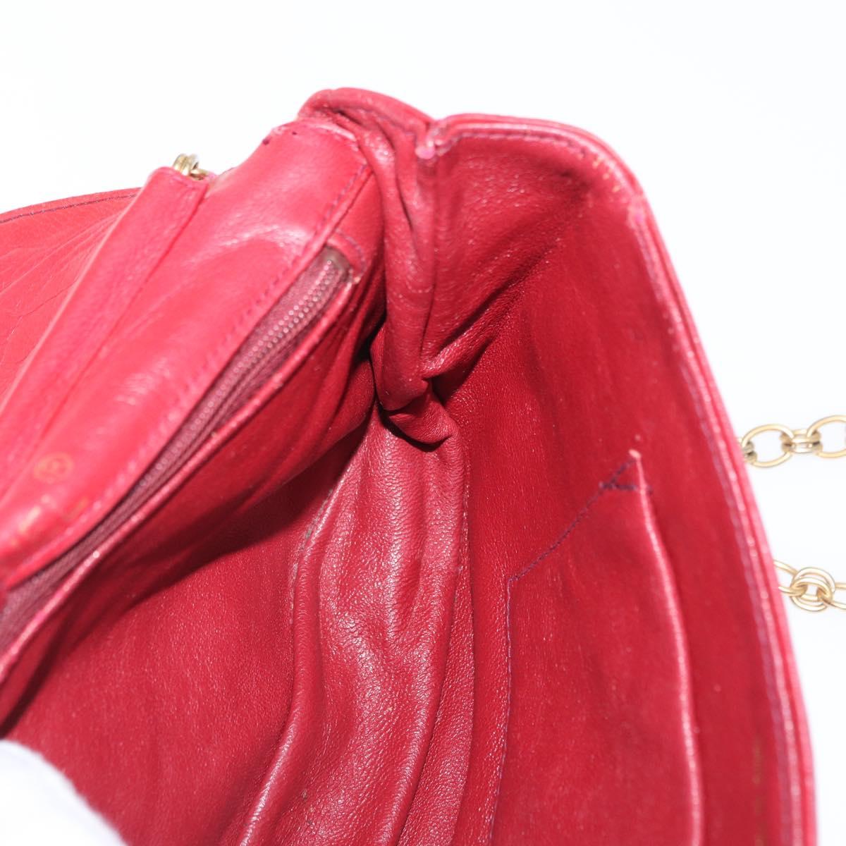 CHANEL Chain Shoulder Bag Lamb Skin Red Gold CC Auth BA10508