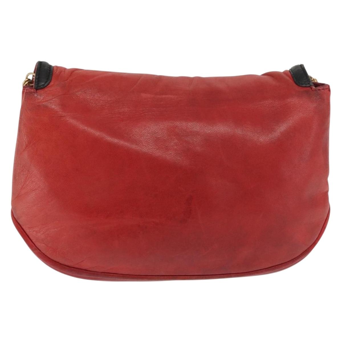 CHANEL Chain Shoulder Bag Lamb Skin Red Gold CC Auth BA10508