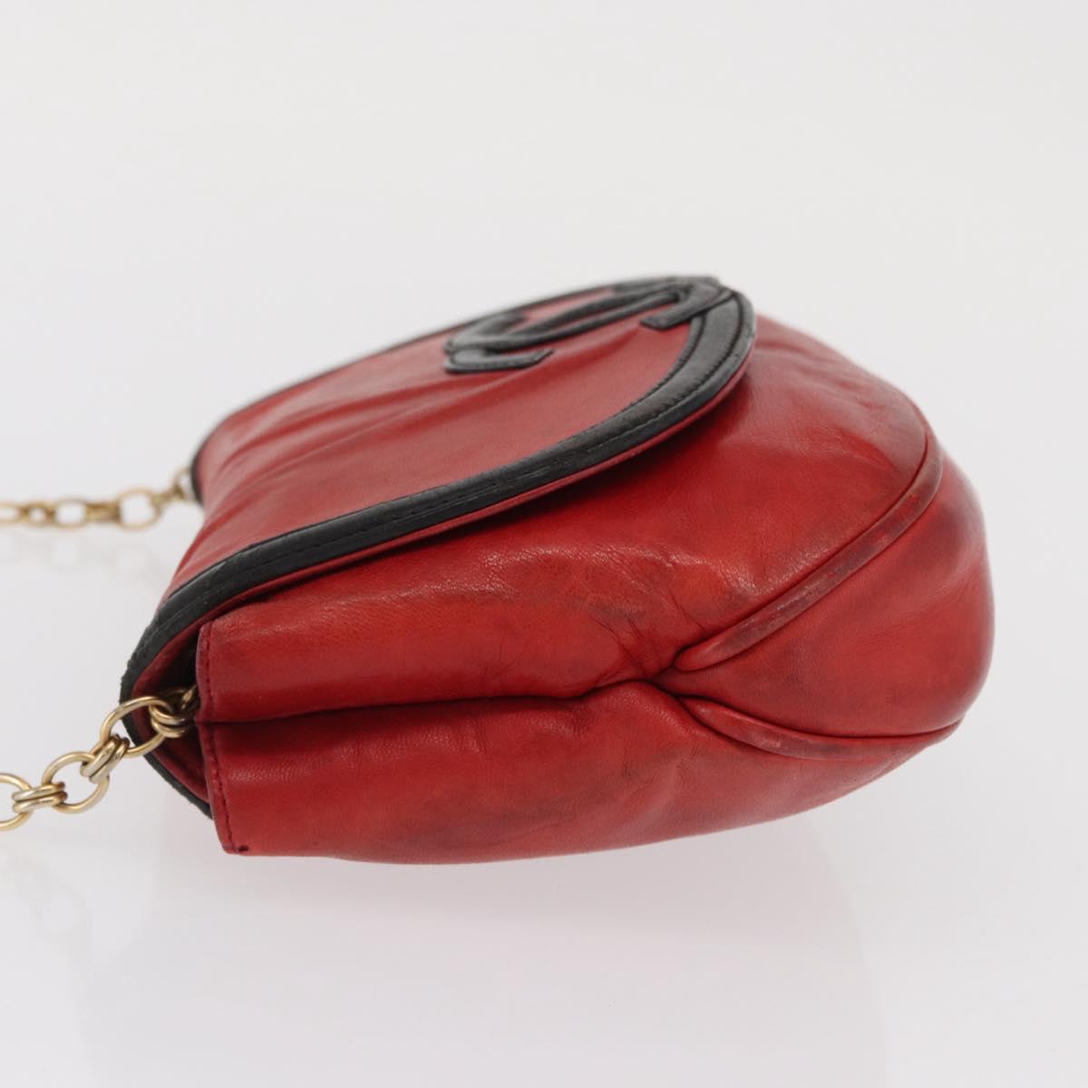 CHANEL Chain Shoulder Bag Lamb Skin Red Gold CC Auth BA10508
