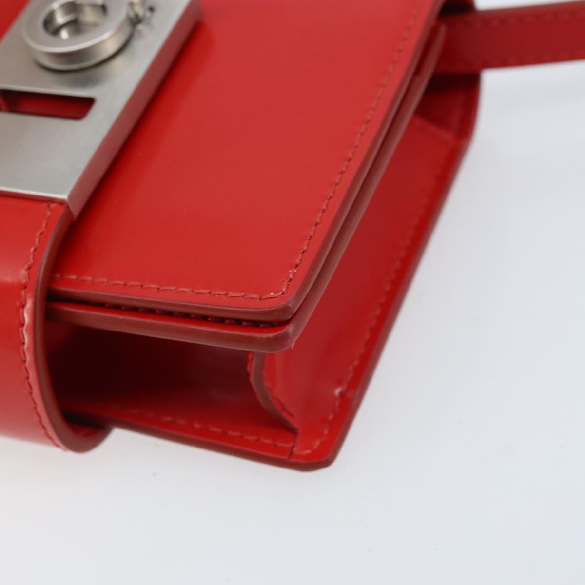 Salvatore Ferragamo Gancini Shoulder Bag Leather Red Silver Auth BA10529
