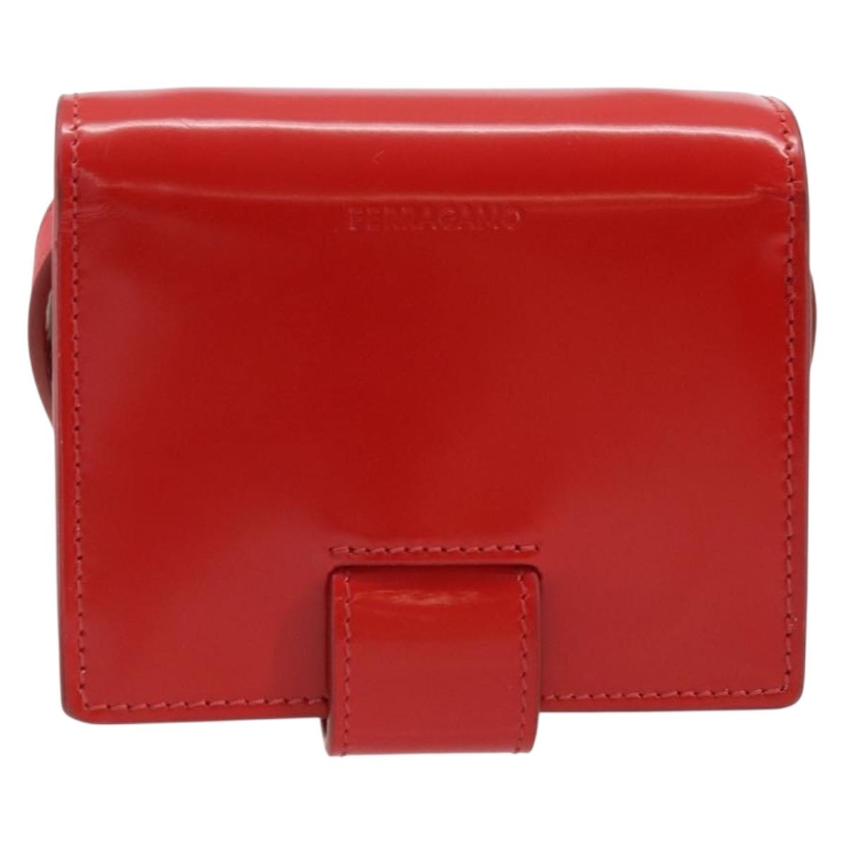 Salvatore Ferragamo Gancini Shoulder Bag Leather Red Silver Auth BA10529