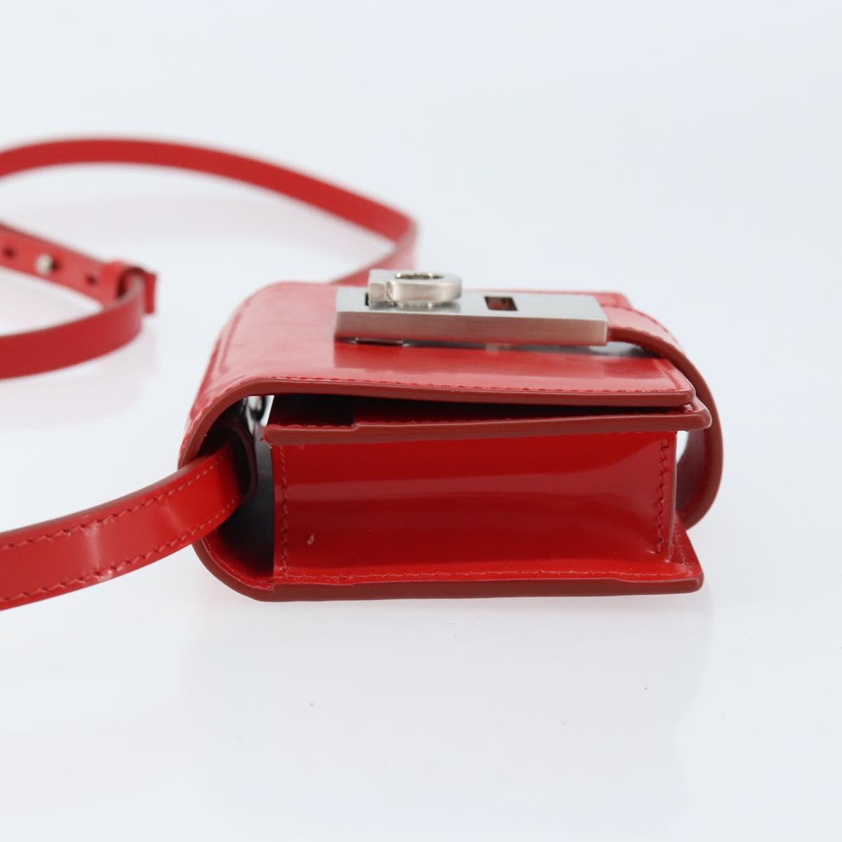 Salvatore Ferragamo Gancini Shoulder Bag Leather Red Silver Auth BA10529