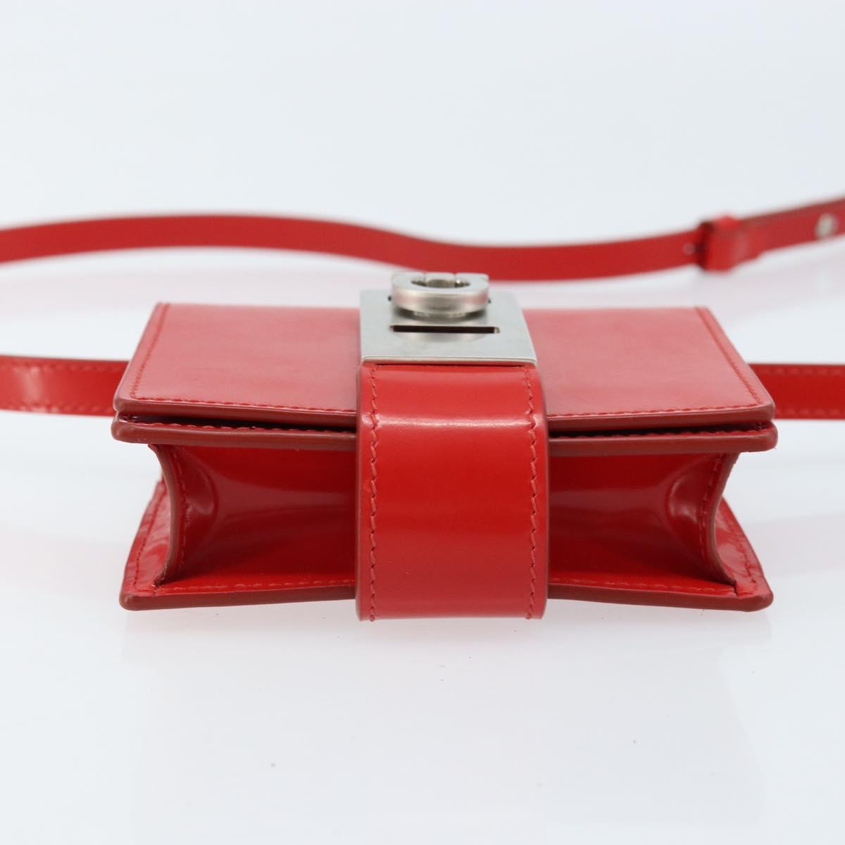 Salvatore Ferragamo Gancini Shoulder Bag Leather Red Silver Auth BA10529