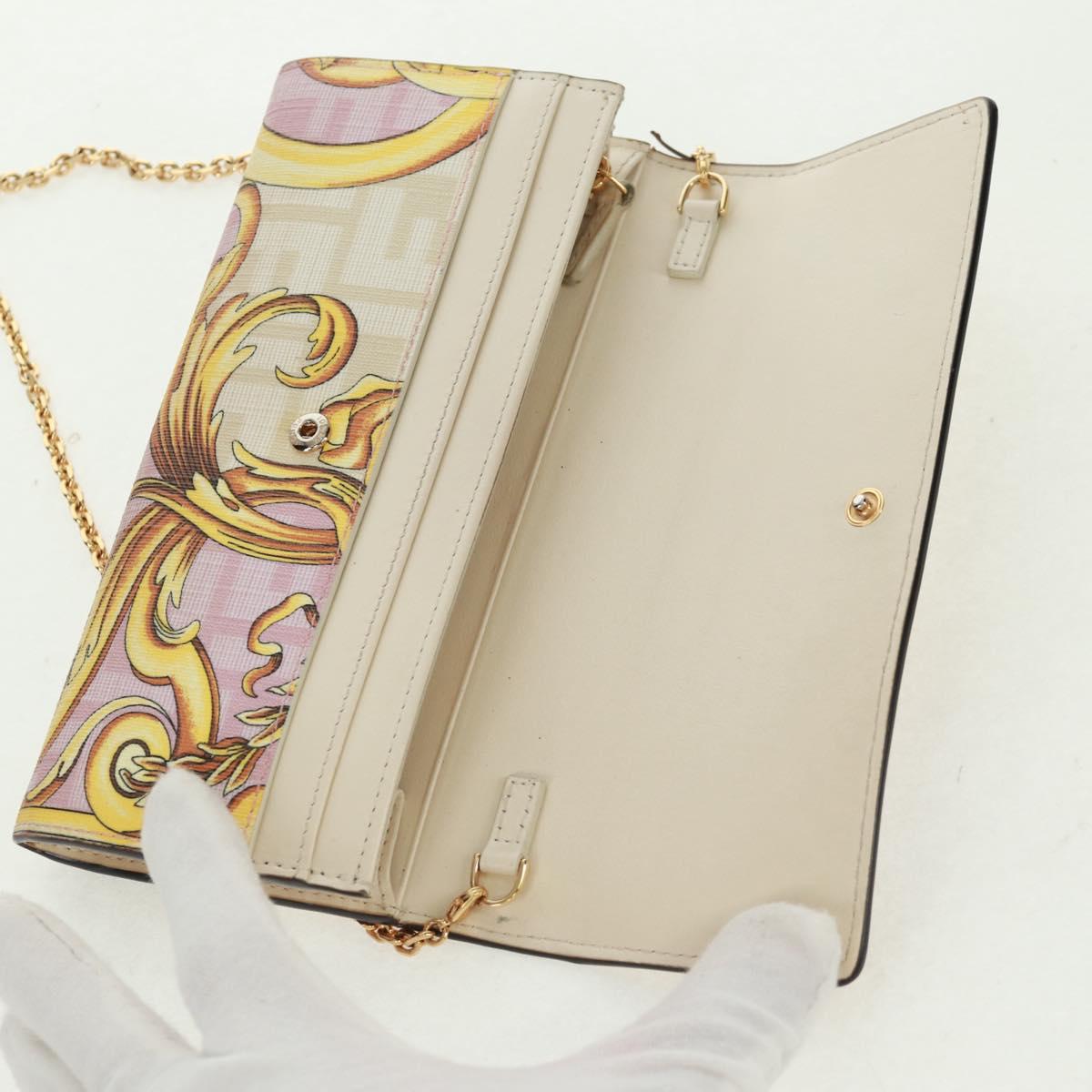 FENDI Chain Wallet Fendace Versace Collaboration PVC Pink Gold Auth BA10530SAV