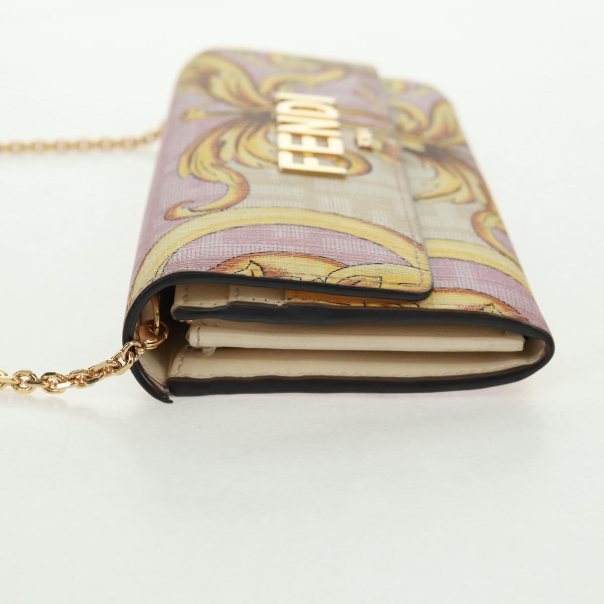 FENDI Chain Wallet Fendace Versace Collaboration PVC Pink Gold Auth BA10530SAV