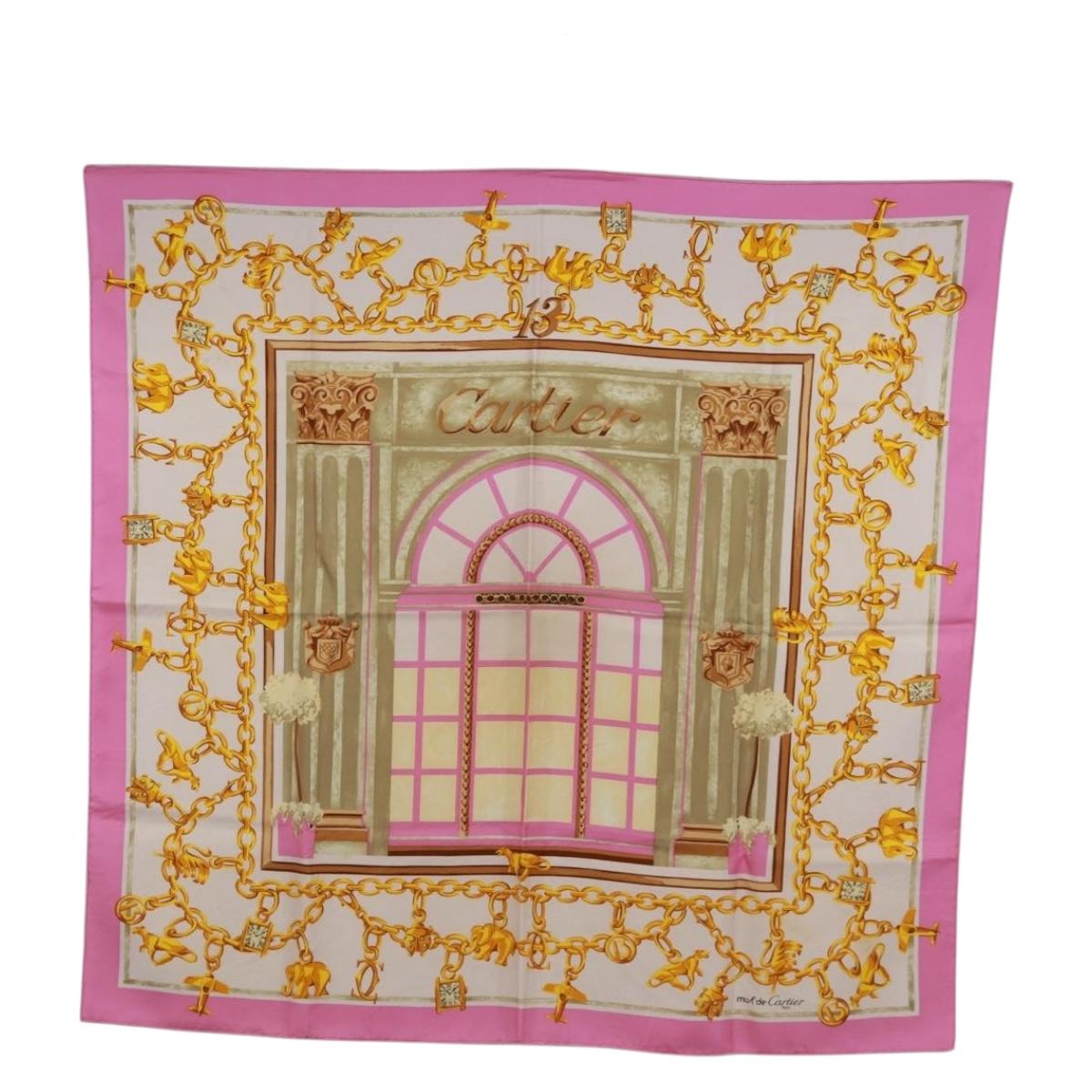 CARTIER Scarf Silk Pink Auth BA10533
