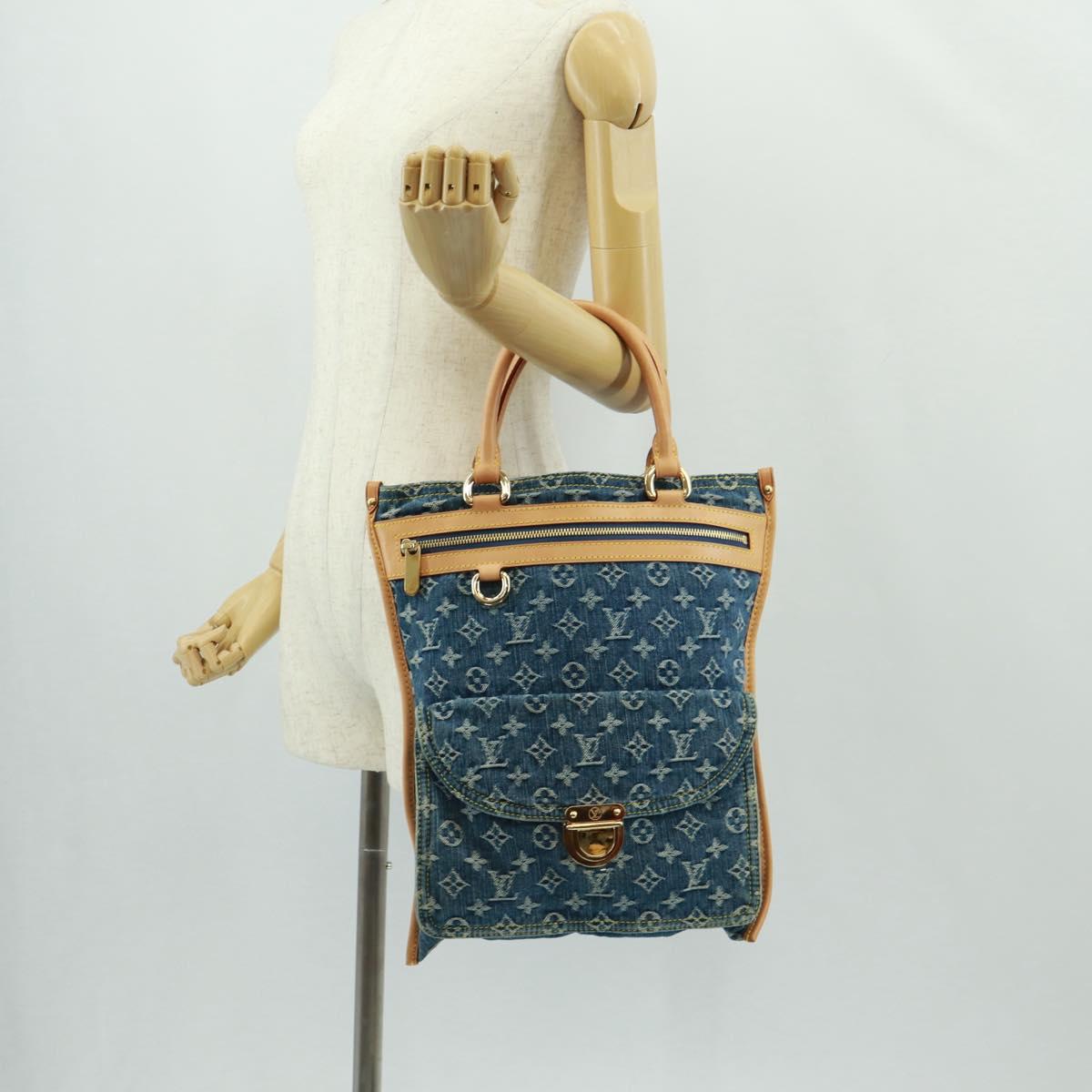 LOUIS VUITTON Monogram Denim Flat Shopper Tote Bag Blue M95018 Auth BA10551SAM
