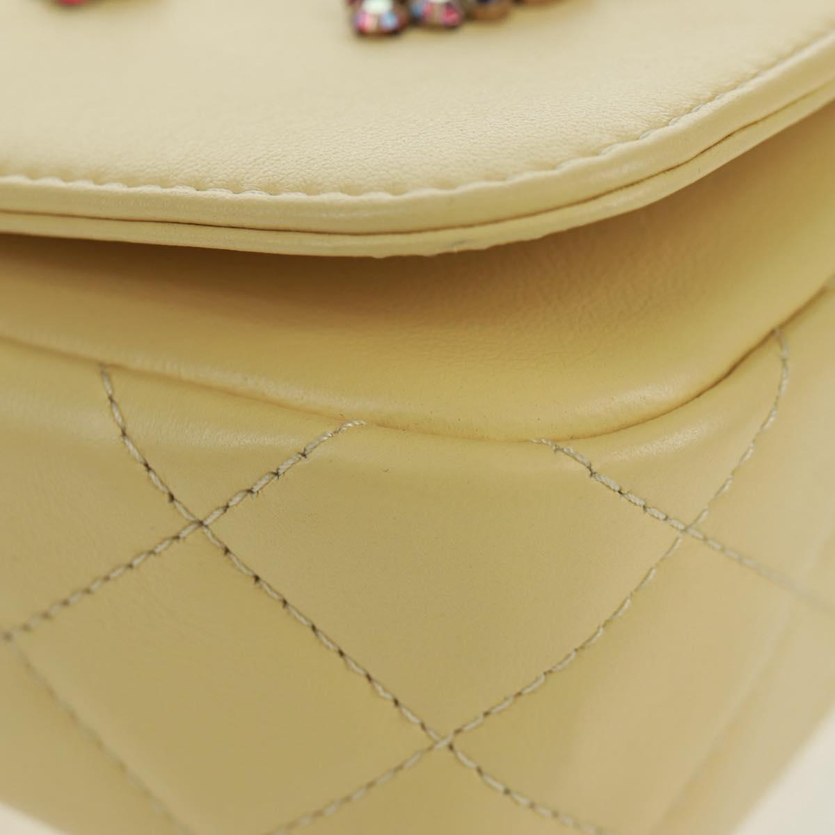 CHANEL Matelasse Chain Shoulder Bag Lamb Skin Yellow Gold CC Auth BA10556SM