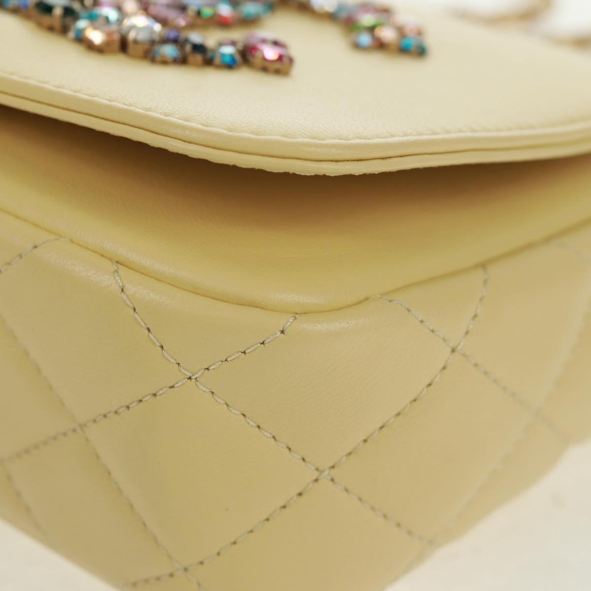 CHANEL Matelasse Chain Shoulder Bag Lamb Skin Yellow Gold CC Auth BA10556SM